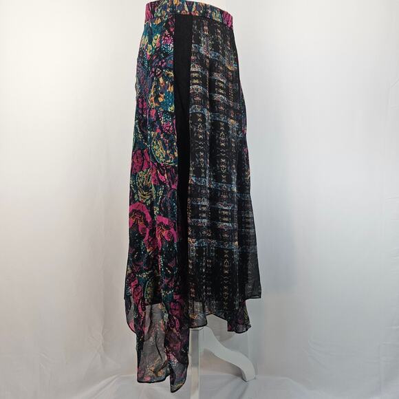 BCBGeneration Asymmetrical Lace Boho Floral Tapestry Sheer Chiffon Maxi Skirt S - Picture 2 of 13